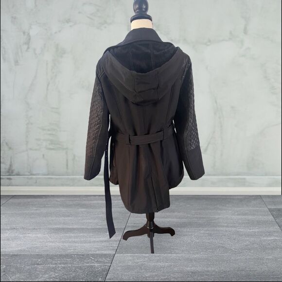 Michael Kors Black Belted Coat with Gold Hardware & Hood – Women’s Large - Picture 8 of 12